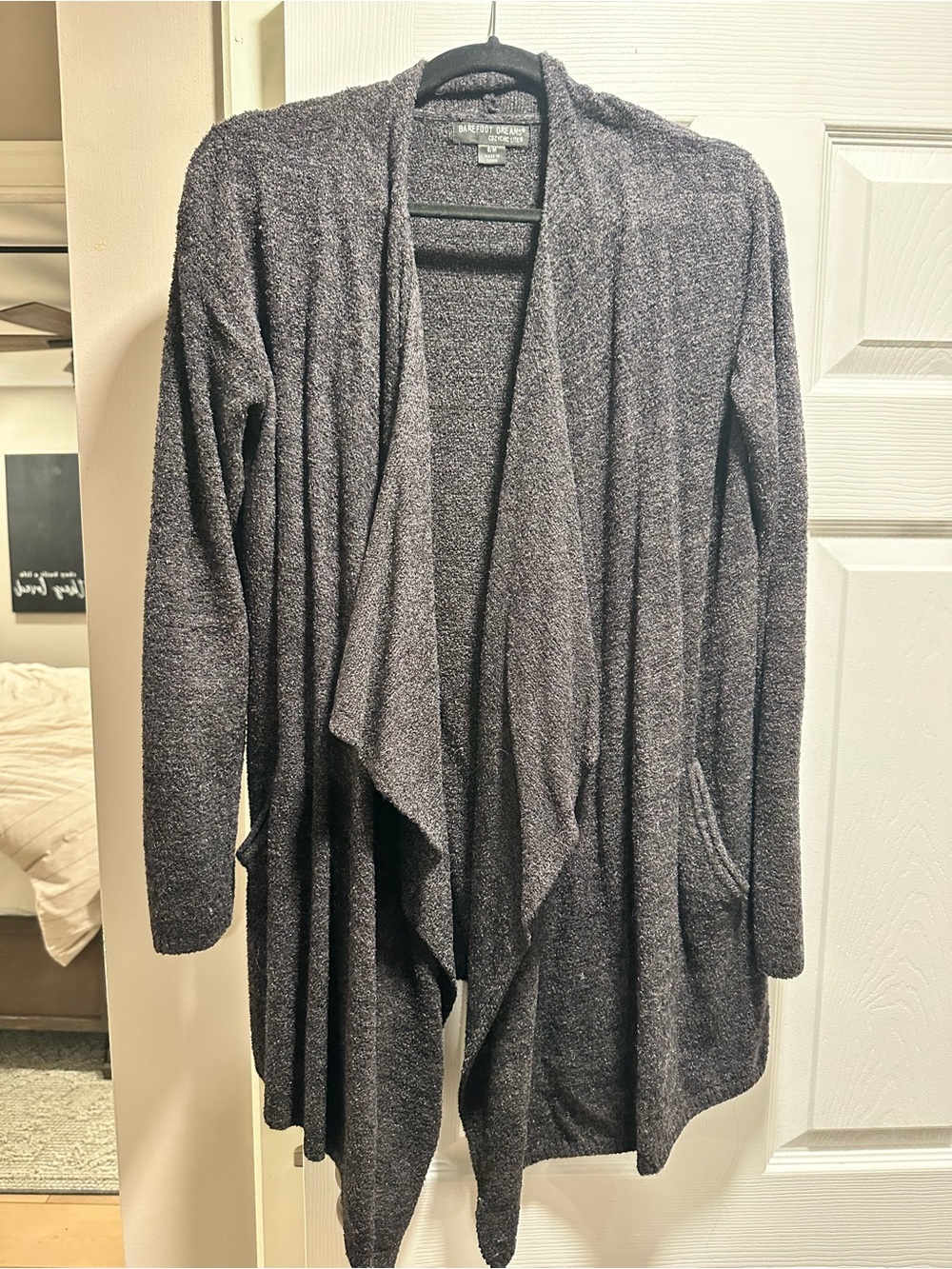 Barefoot Dreams Gray Open-Front Draped Cardigan
